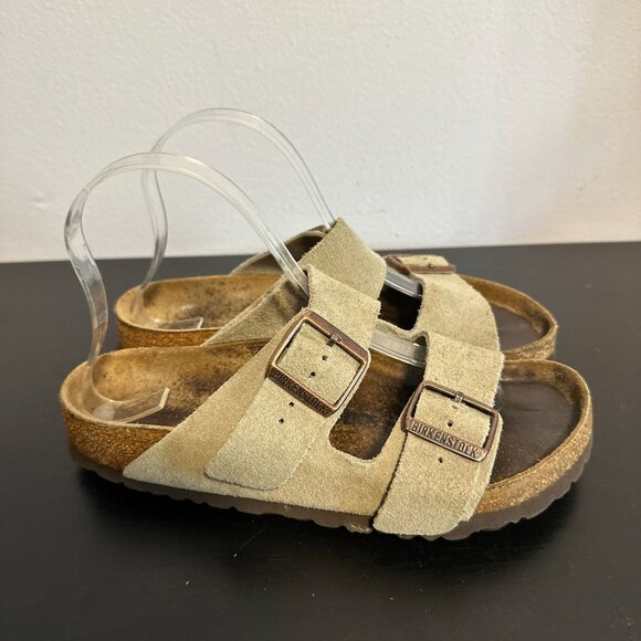 Birkenstock Arizona Suede Leather Taupe Strap Sandals Womens Sz 37 US 6 Slip On - Picture 6 of 8